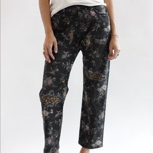 R13 black floral leopard patch boyfriend jeans